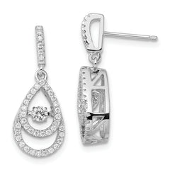 Brilliant Embers Sterling Silver Rhodium-plated 82 Stone CZ Moving Center Pear Shaped Vibrant CZ with Micro Pav‚ CZ Dangle Post Earrings