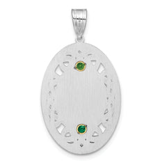 Sterling Silver Rhodium-plated/14k Bezel Crystal Family Pendant