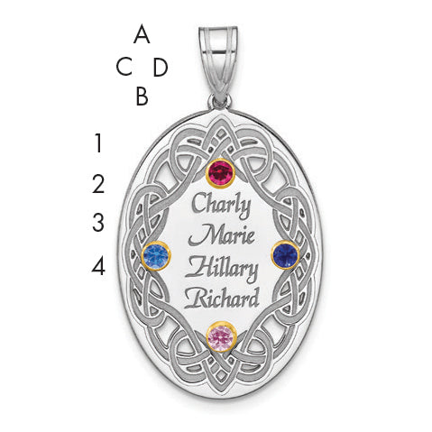 Sterling Silver Rhodium-plated/14k Bezel Crystal Family Pendant