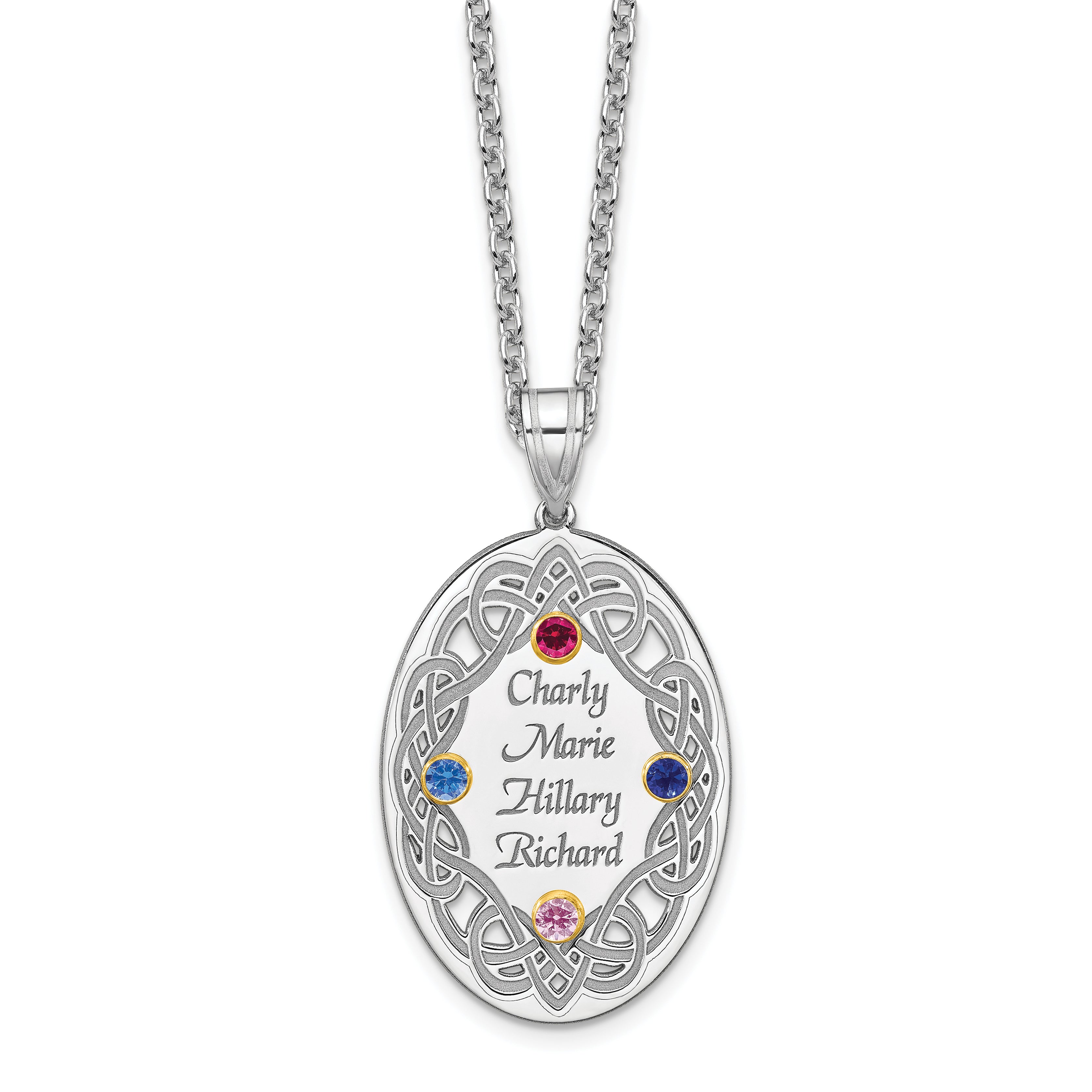 Sterling Silver Rhodium-plated/14k Bezel Crystal Family Pendant