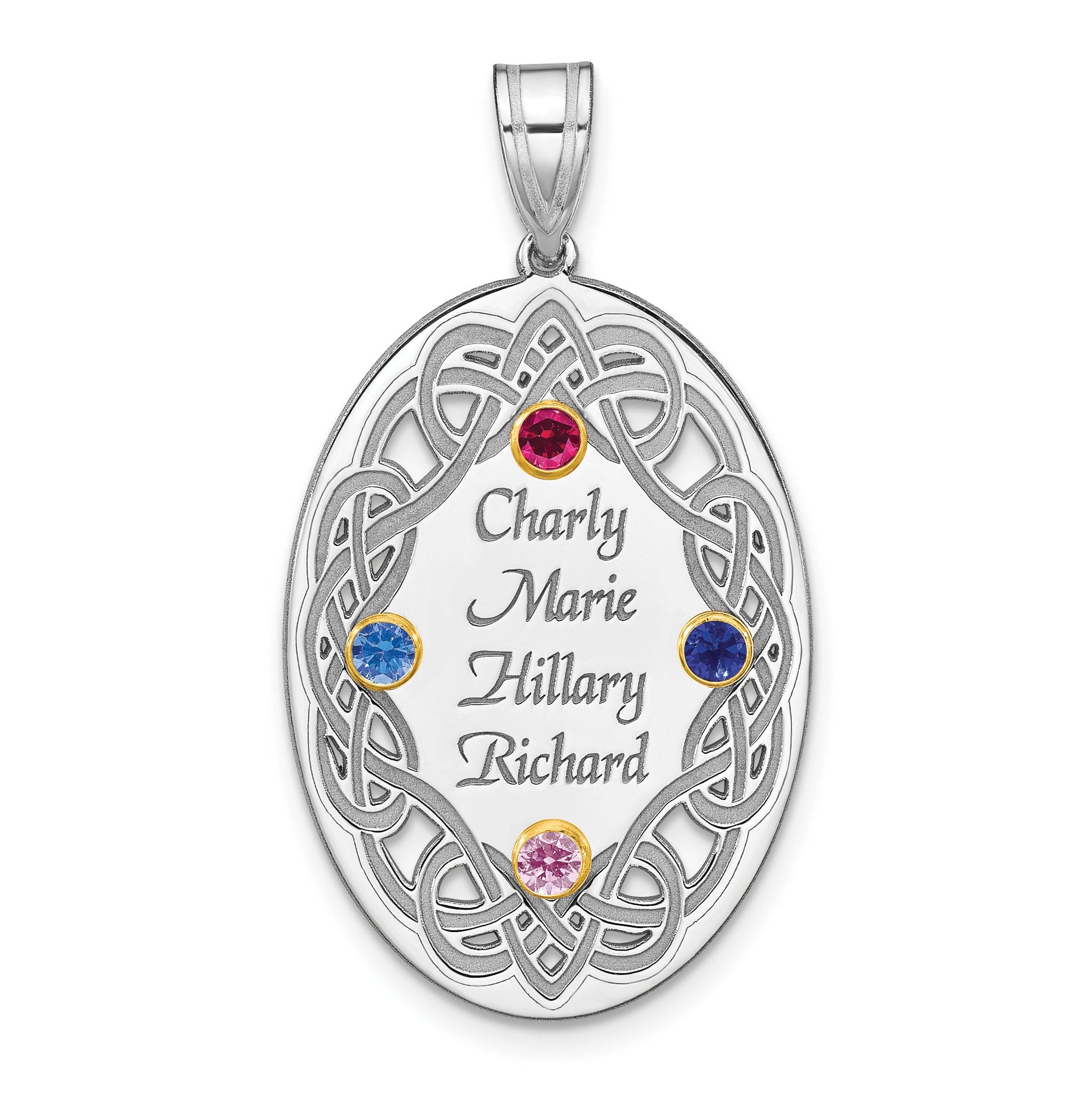 Sterling Silver Rhodium-plated/14k Bezel Crystal Family Pendant