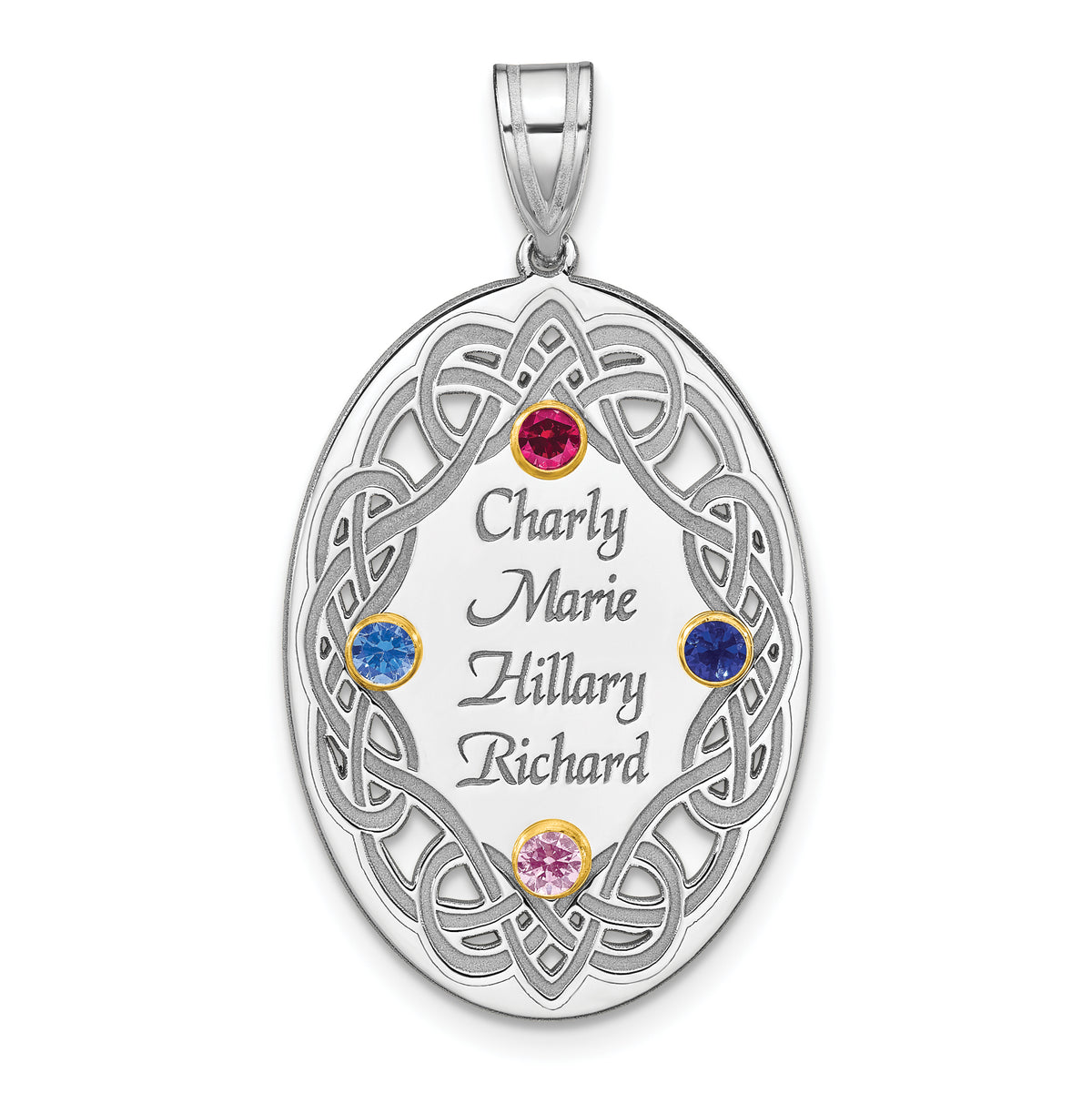 Sterling Silver Rhodium-plated/14k Bezel Crystal Family Pendant