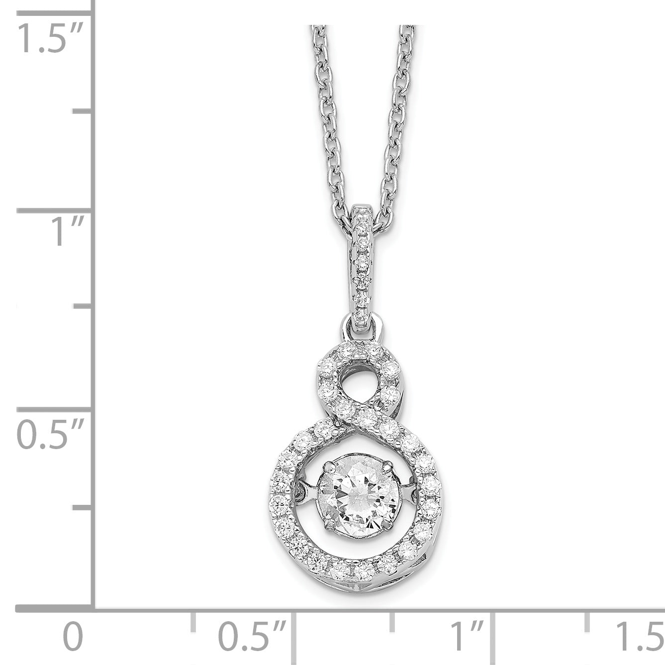 Brilliant Embers Sterling Silver Rhodium-plated 34 Stone with Moving Center Vibrant CZ and Micro Pav‚ CZ Infinity Necklace with 2 Inch Extender