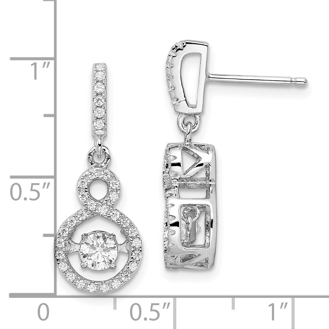 Brilliant Embers Sterling Silver Rhodium-plated 66 Stone CZ Moving Center Vibrant CZ with Micro Pav‚ CZ Infinity Dangle Post Earrings