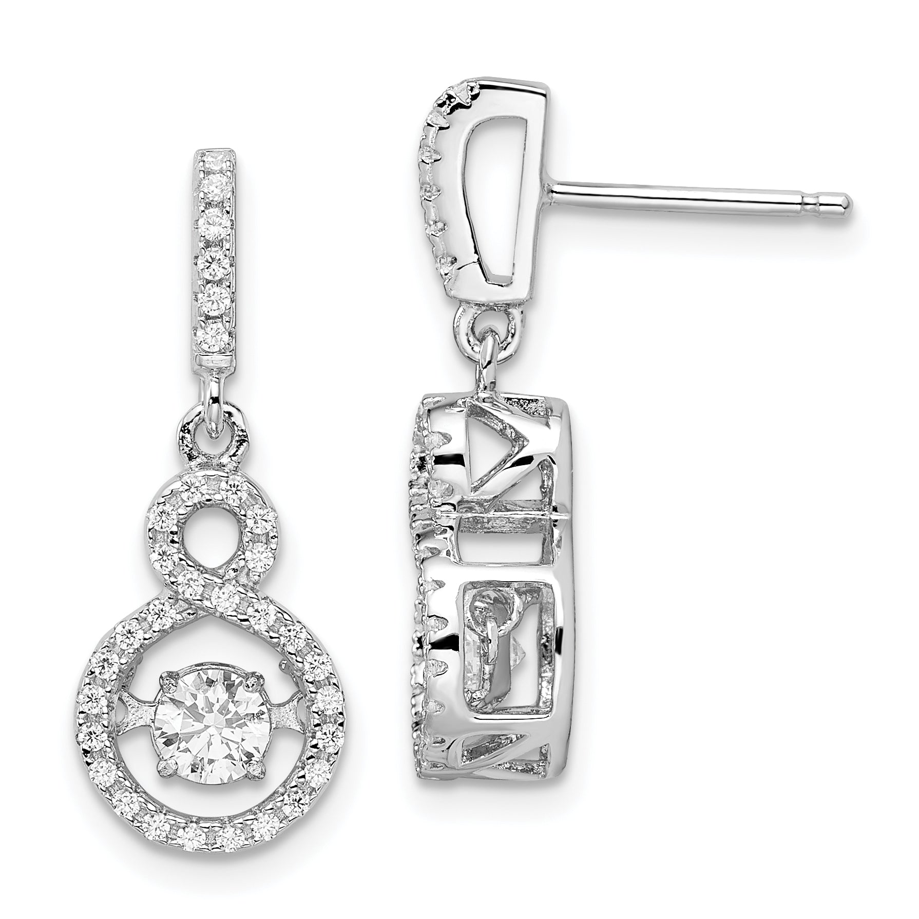 Brilliant Embers Sterling Silver Rhodium-plated 66 Stone CZ Moving Center Vibrant CZ with Micro Pav‚ CZ Infinity Dangle Post Earrings