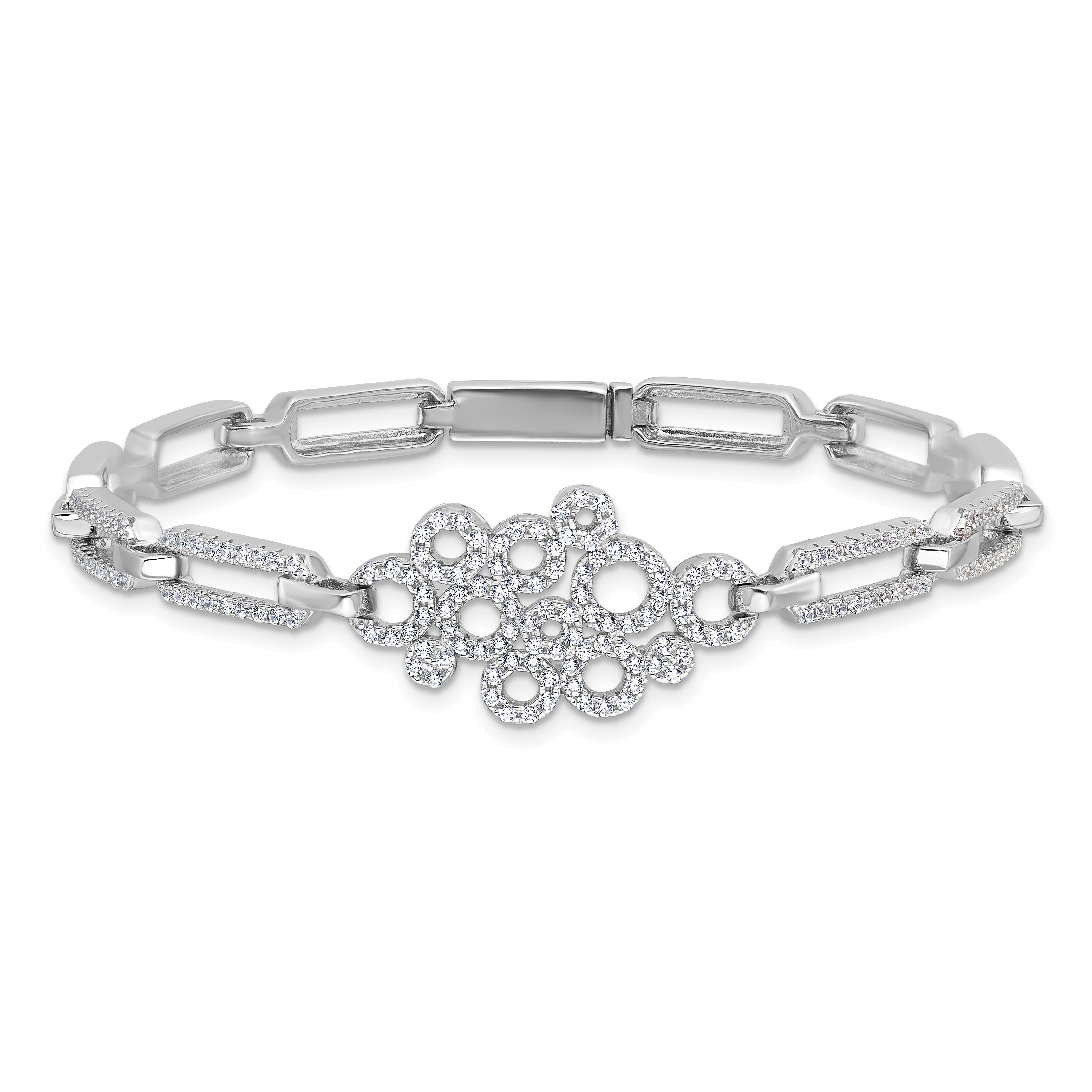 Brilliant Embers Sterling Silver Rhodium-plated 164 stone 7 inch with Box Catch Clasp Micro Pav‚ CZ Bracelet