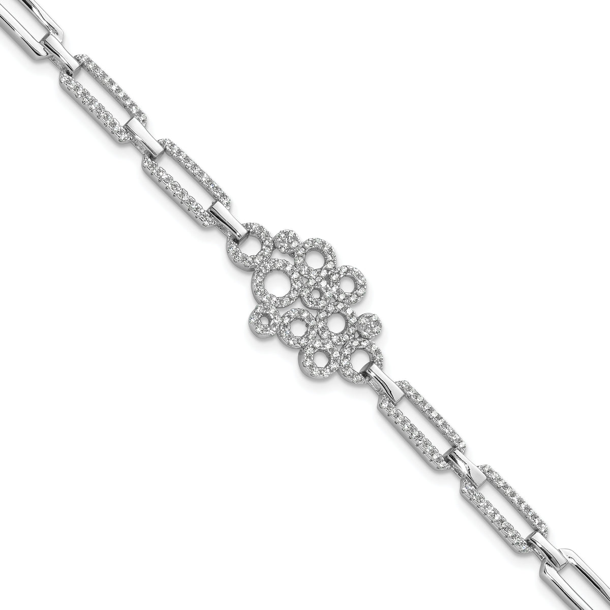 Brilliant Embers Sterling Silver Rhodium-plated 164 stone 7 inch with Box Catch Clasp Micro Pav‚ CZ Bracelet