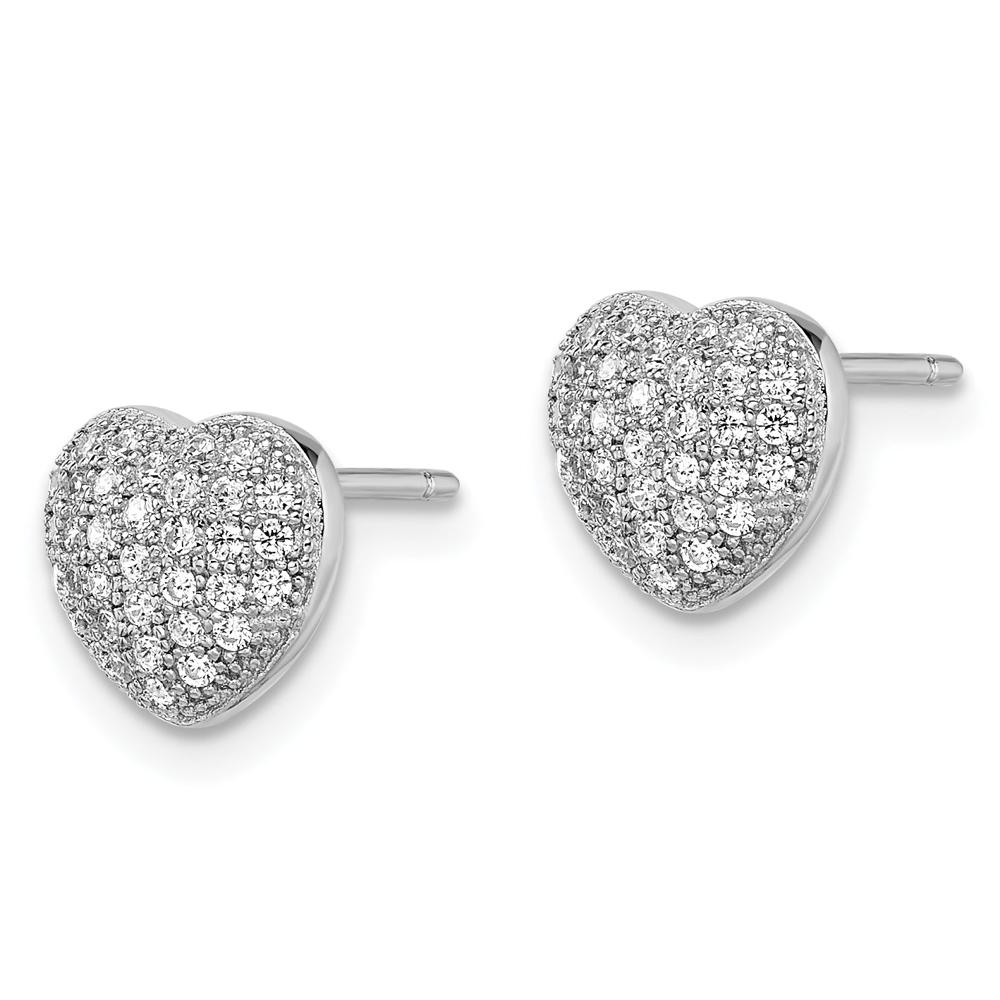 Brilliant Embers Sterling Silver Rhodium-plated 68 Stone Micro Pav‚ CZ Heart Post Earrings