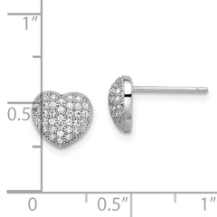 Brilliant Embers Sterling Silver Rhodium-plated 68 Stone Micro Pav‚ CZ Heart Post Earrings