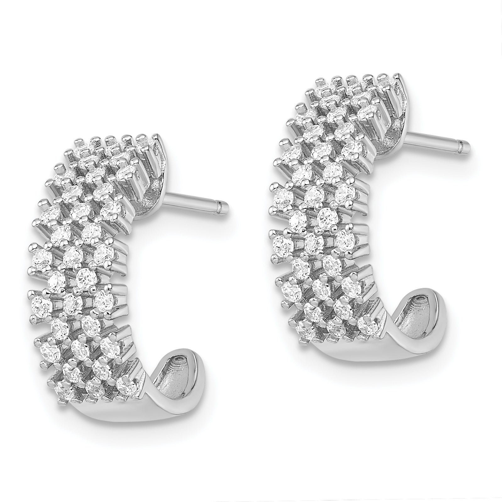 Sophia Jewelers Sterling Silver 66 Stone CZ J-Hoop Post Earrings