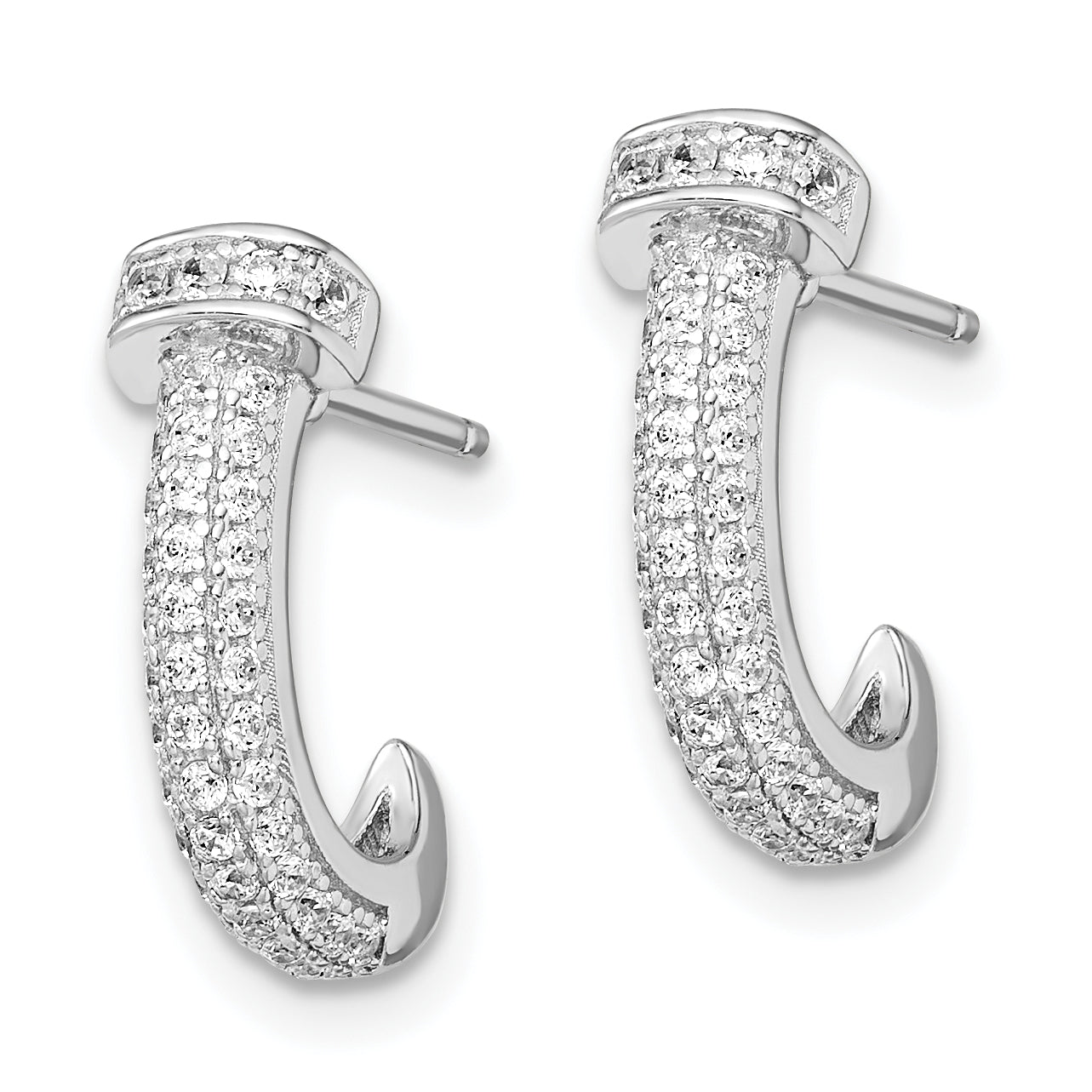 Sophia Jewelers Sterling Silver CZ J-Hoop Earrings with Polished Rhodium Finish