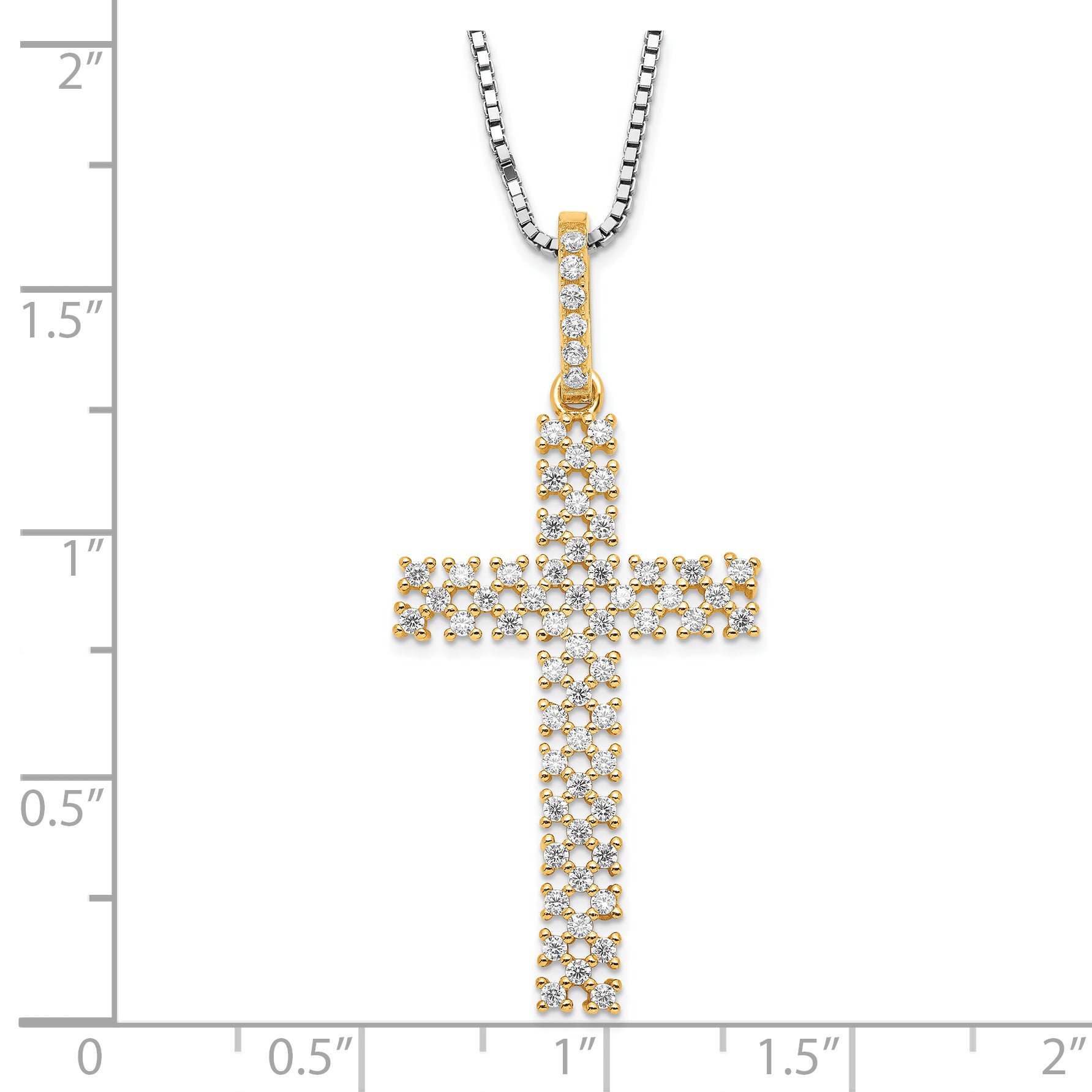 Brilliant Embers Sterling Silver Gold-tone & CZ Cross w/ 2in ext Necklace