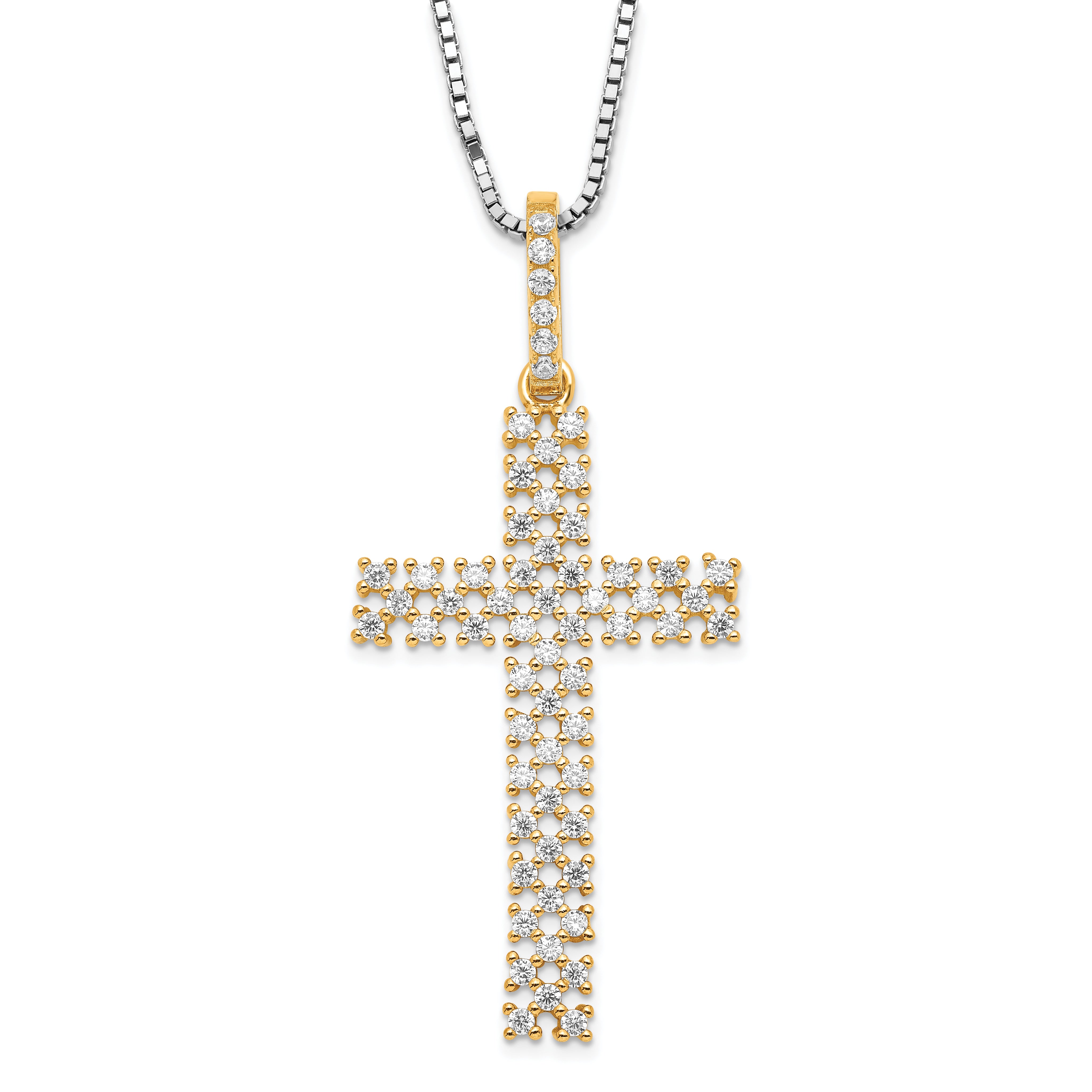 Brilliant Embers Sterling Silver Gold-tone & CZ Cross w/ 2in ext Necklace