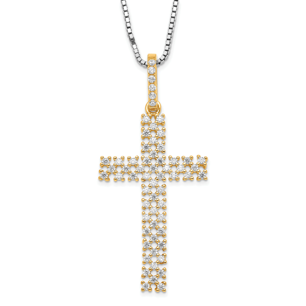 Brilliant Embers Sterling Silver Gold-tone & CZ Cross w/ 2in ext Necklace