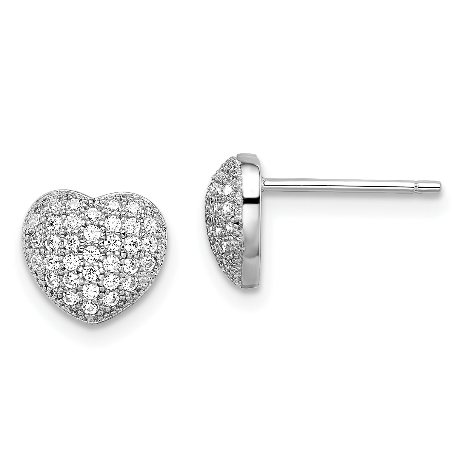 Brilliant Embers Sterling Silver Rhodium-plated 68 Stone Micro Pav‚ CZ Heart Post Earrings