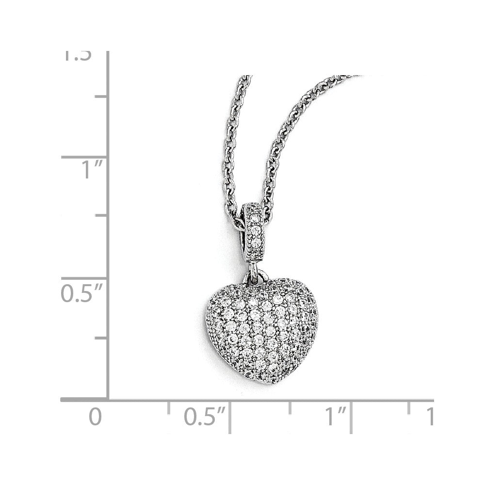 Sterling Silver & CZ Brilliant Embers Polished Heart Necklace