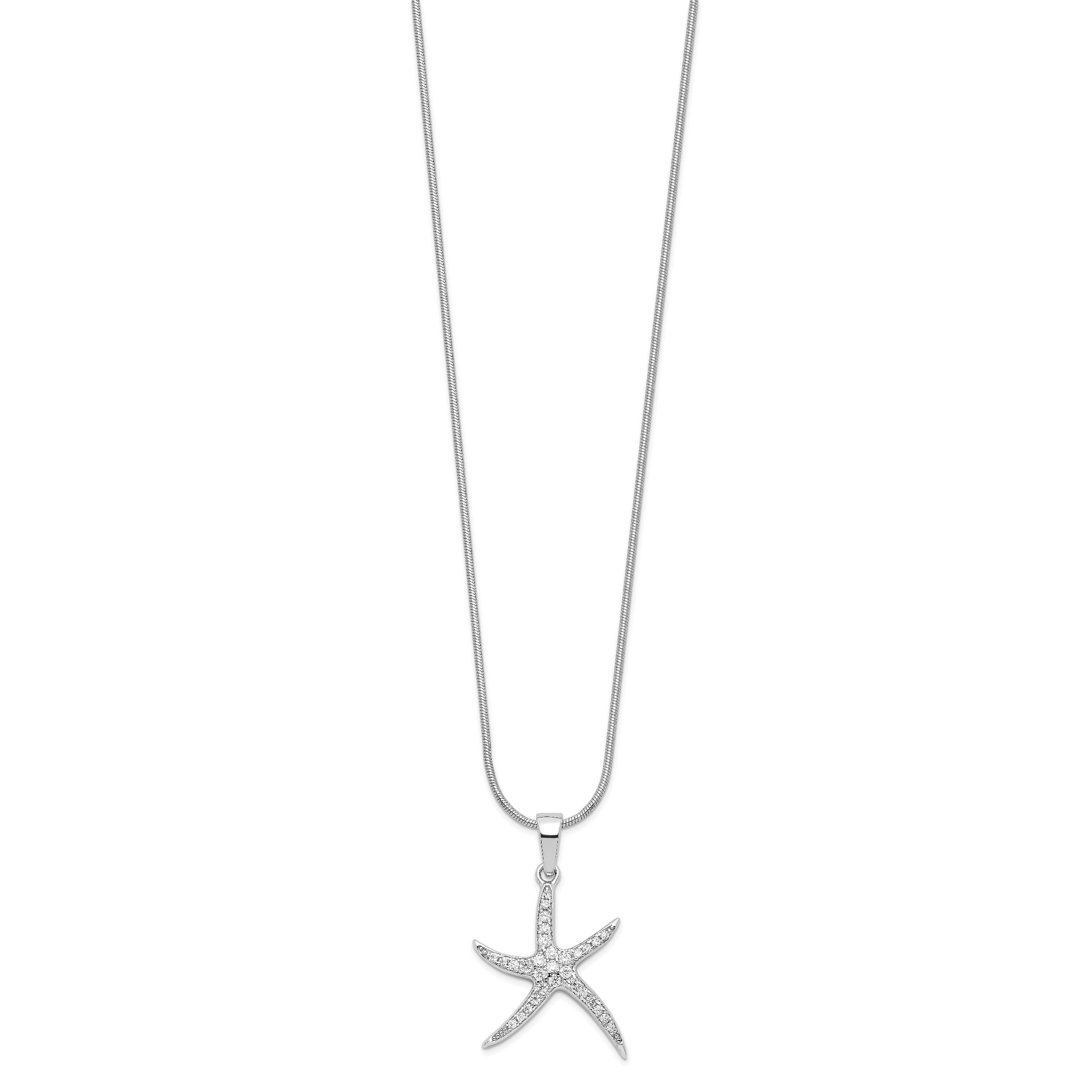 Brilliant Embers Sterling Silver Rhodium-plated 31 Stone 18 inch Micro Pav‚ CZ Starfish Necklace with 2 Inch Extender