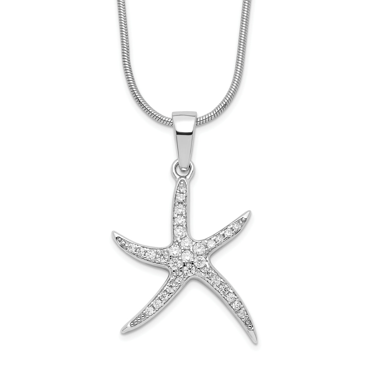 Brilliant Embers Sterling Silver Rhodium-plated 31 Stone 18 inch Micro Pav‚ CZ Starfish Necklace with 2 Inch Extender