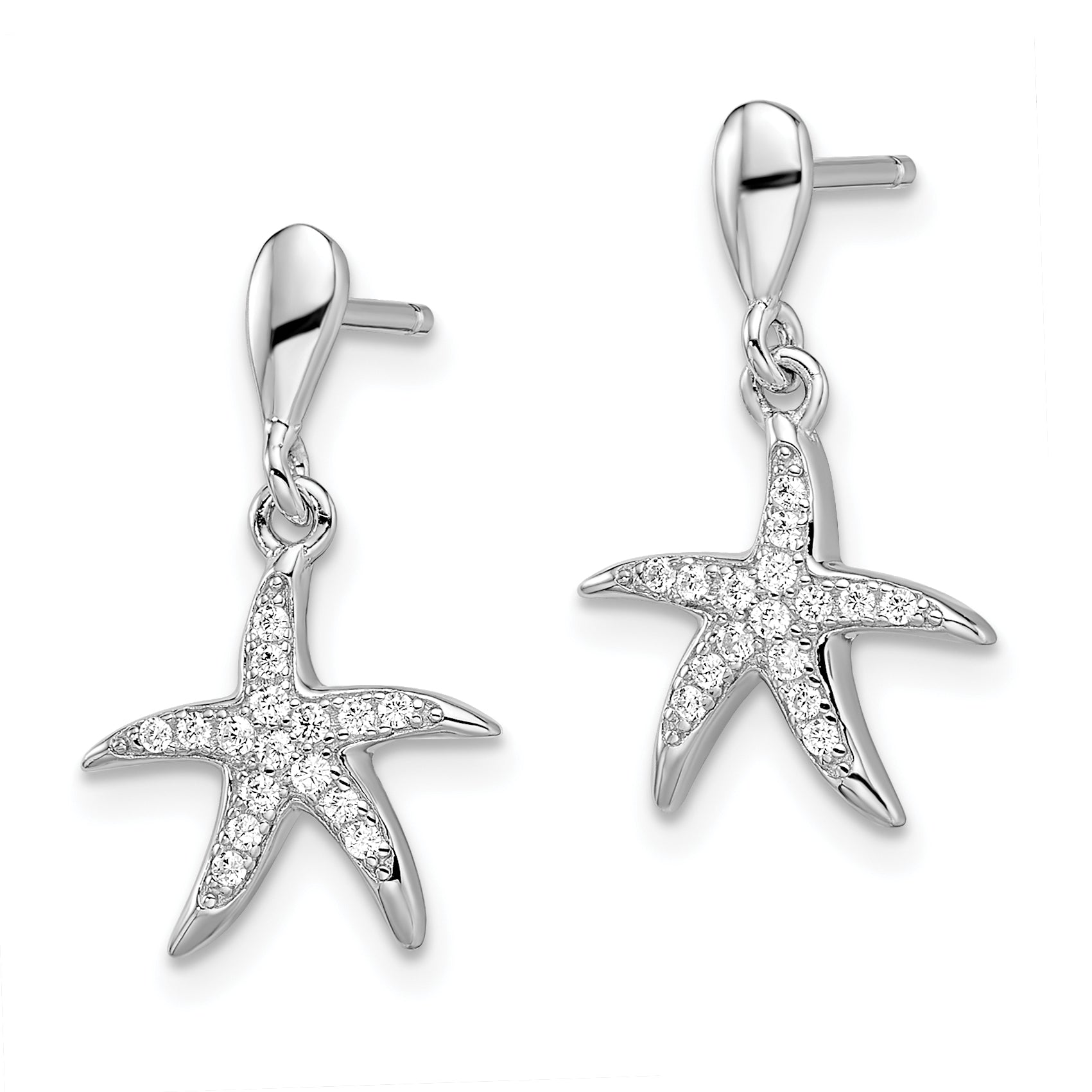 Brilliant Embers Sterling Silver Rhodium-plated 32 Stone Micro Pav‚ CZ Starfish Post Dangle Earrings