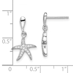 Brilliant Embers Sterling Silver Rhodium-plated 32 Stone Micro Pav‚ CZ Starfish Post Dangle Earrings