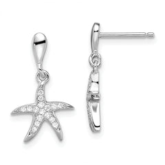 Brilliant Embers Sterling Silver Rhodium-plated 32 Stone Micro Pav‚ CZ Starfish Post Dangle Earrings