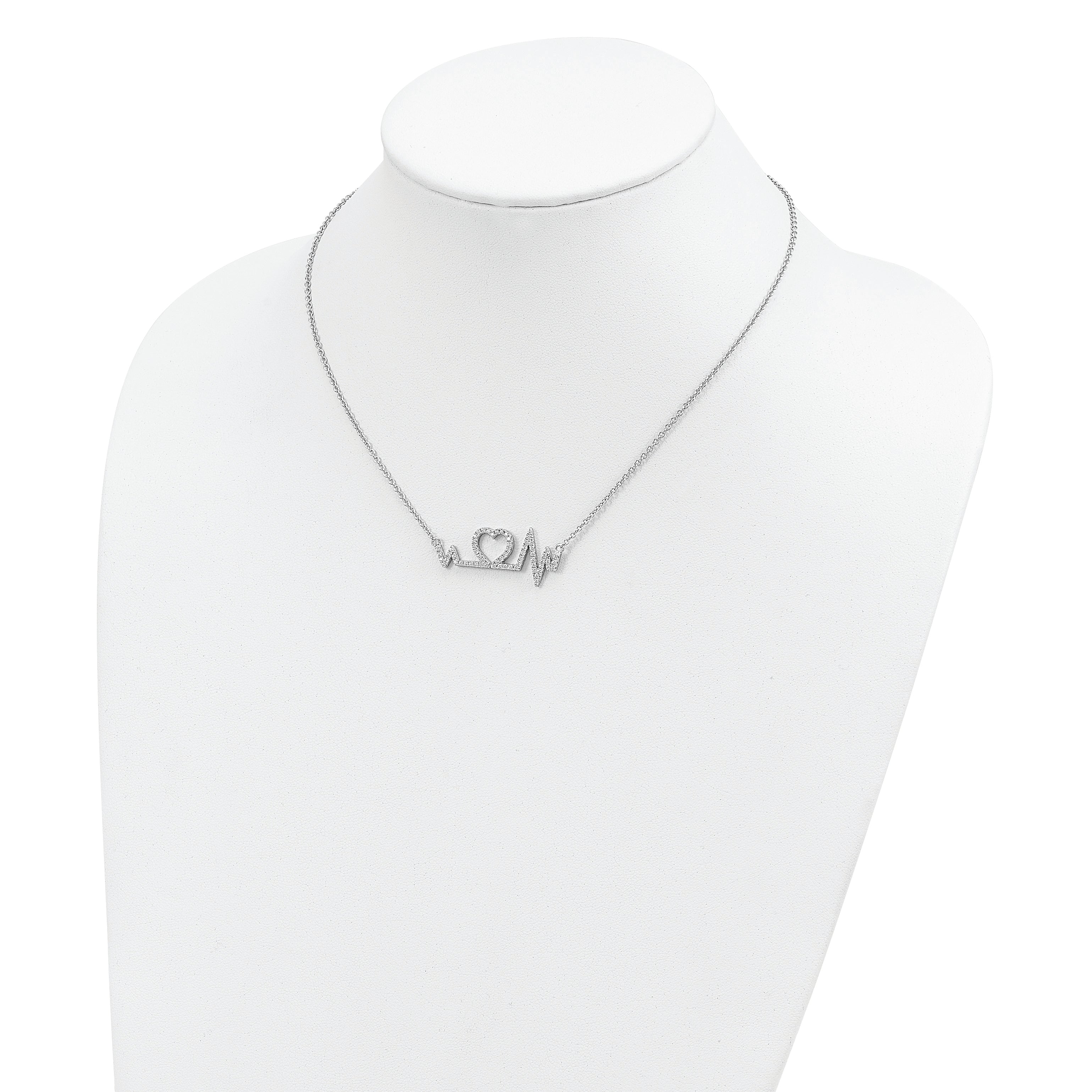 Brilliant Embers Sterling Silver Rhodium-plated 64 Stone 15.75 inch Micro Pav‚ CZ Heart Necklace with 2 Inch Extender