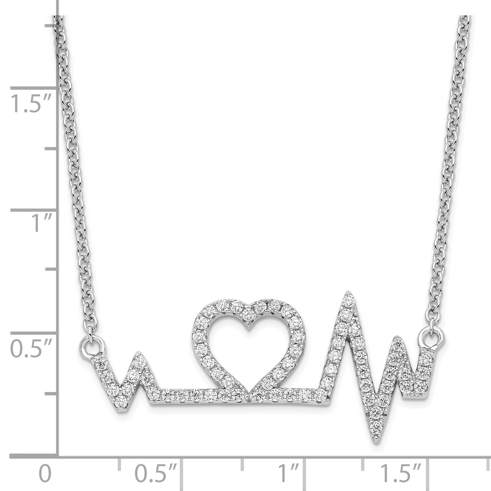 Brilliant Embers Sterling Silver Rhodium-plated 64 Stone 15.75 inch Micro Pav‚ CZ Heart Necklace with 2 Inch Extender