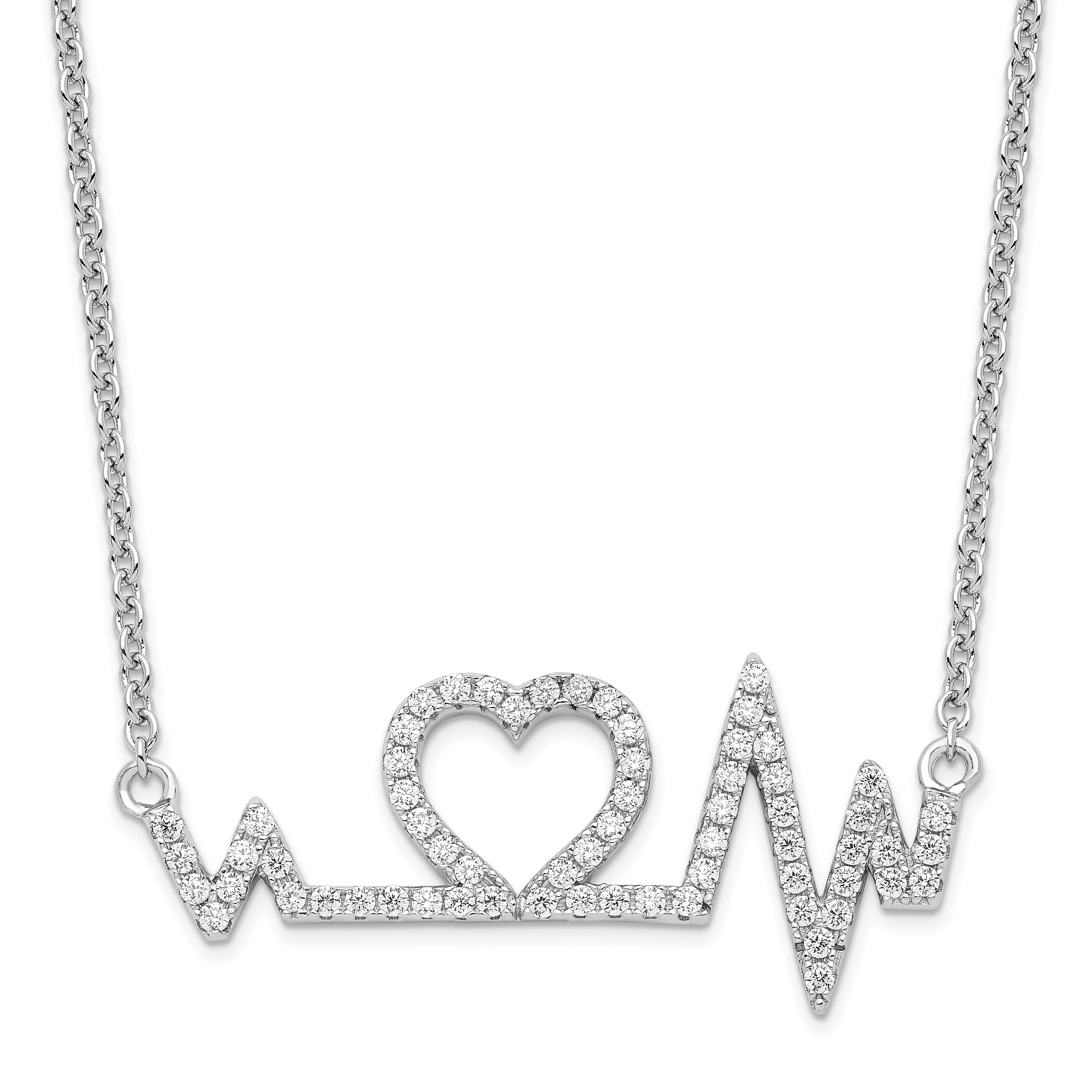 Brilliant Embers Sterling Silver Rhodium-plated 64 Stone 15.75 inch Micro Pav‚ CZ Heart Necklace with 2 Inch Extender