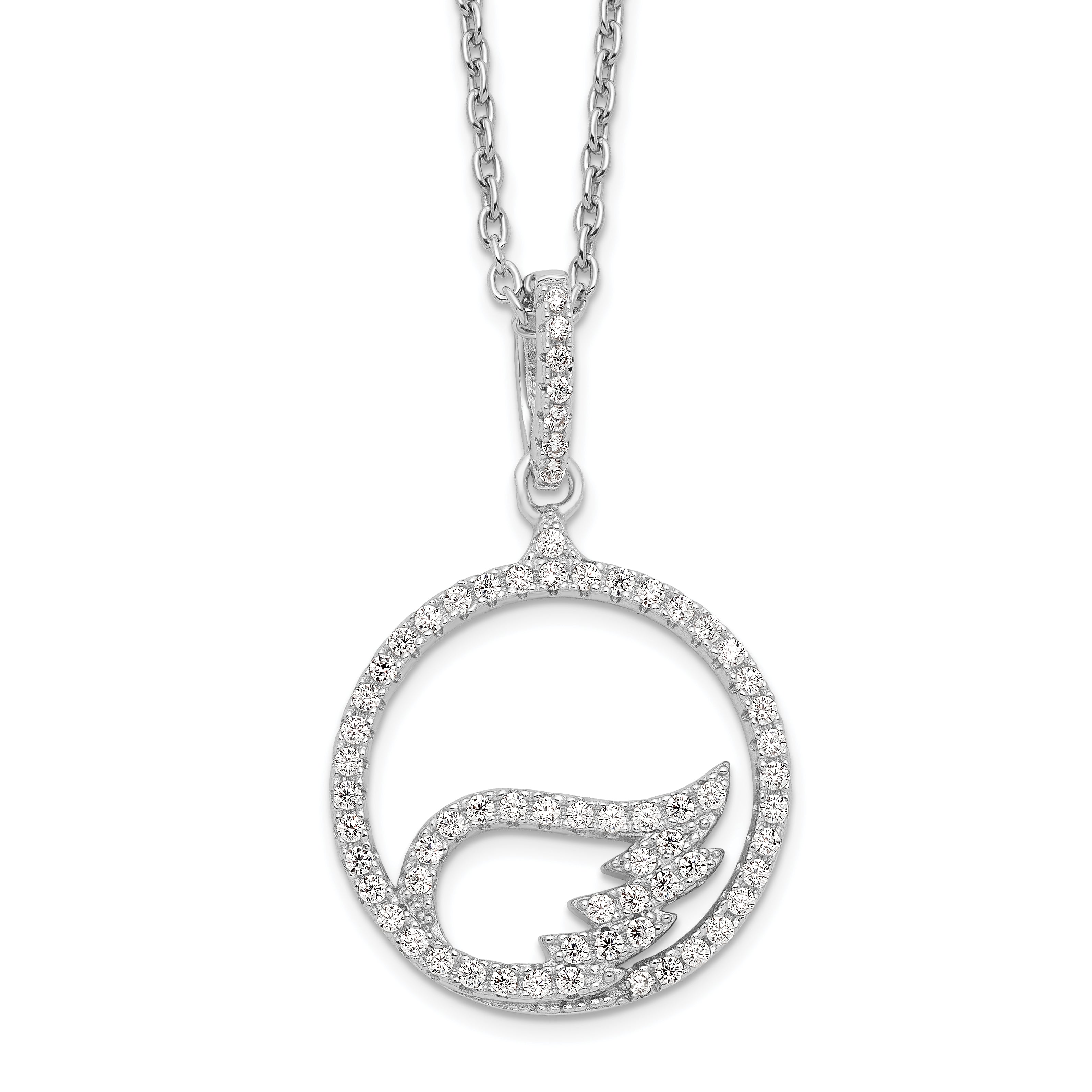 Brilliant Embers Sterling Silver Rhodium-plated 67 Stone 18 inch Micro Pav‚ CZ Wing Necklace with 2 Inch Extender