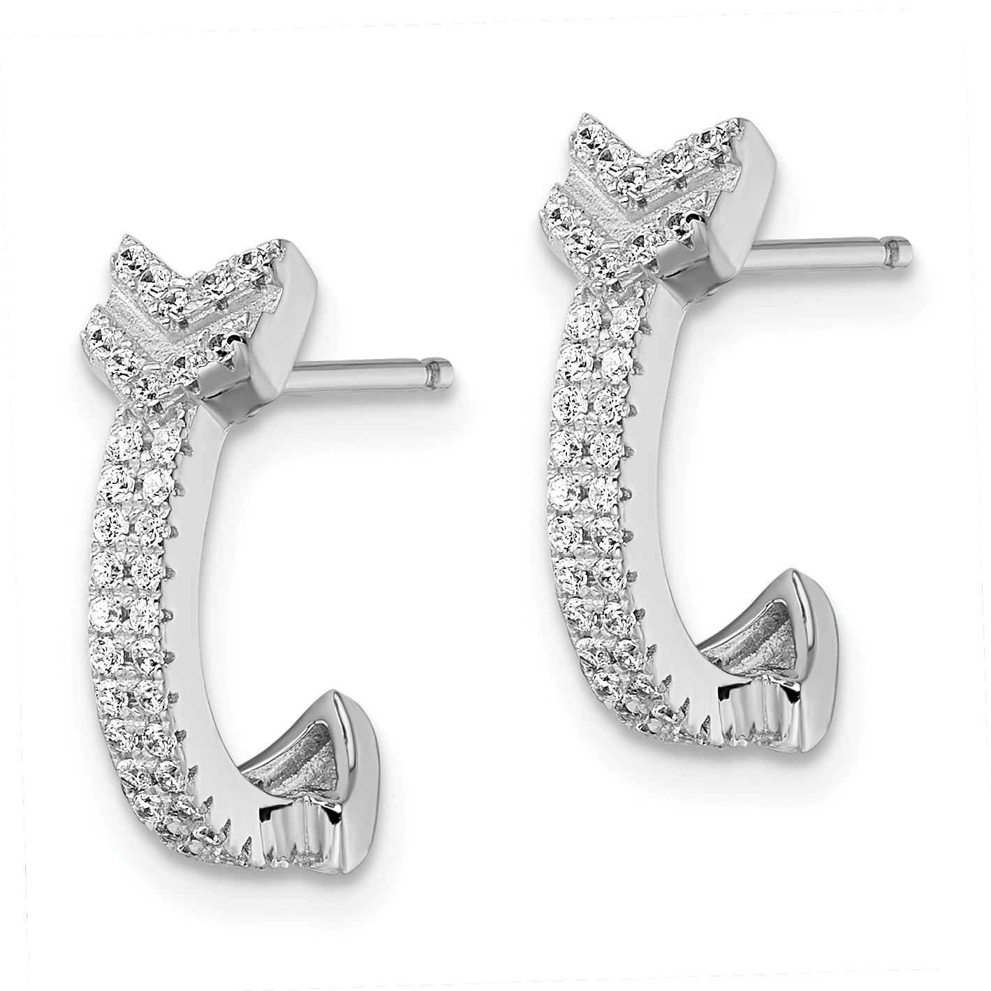 Sterling Silver CZ-Stone J-Hoop Earrings with Elegant Arrow Design