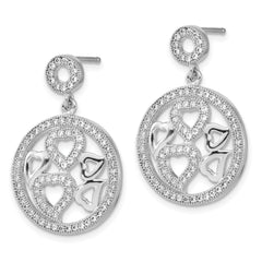 Brilliant Embers Sterling Silver Polished CZ Heart Circle Post Dangle Earrings