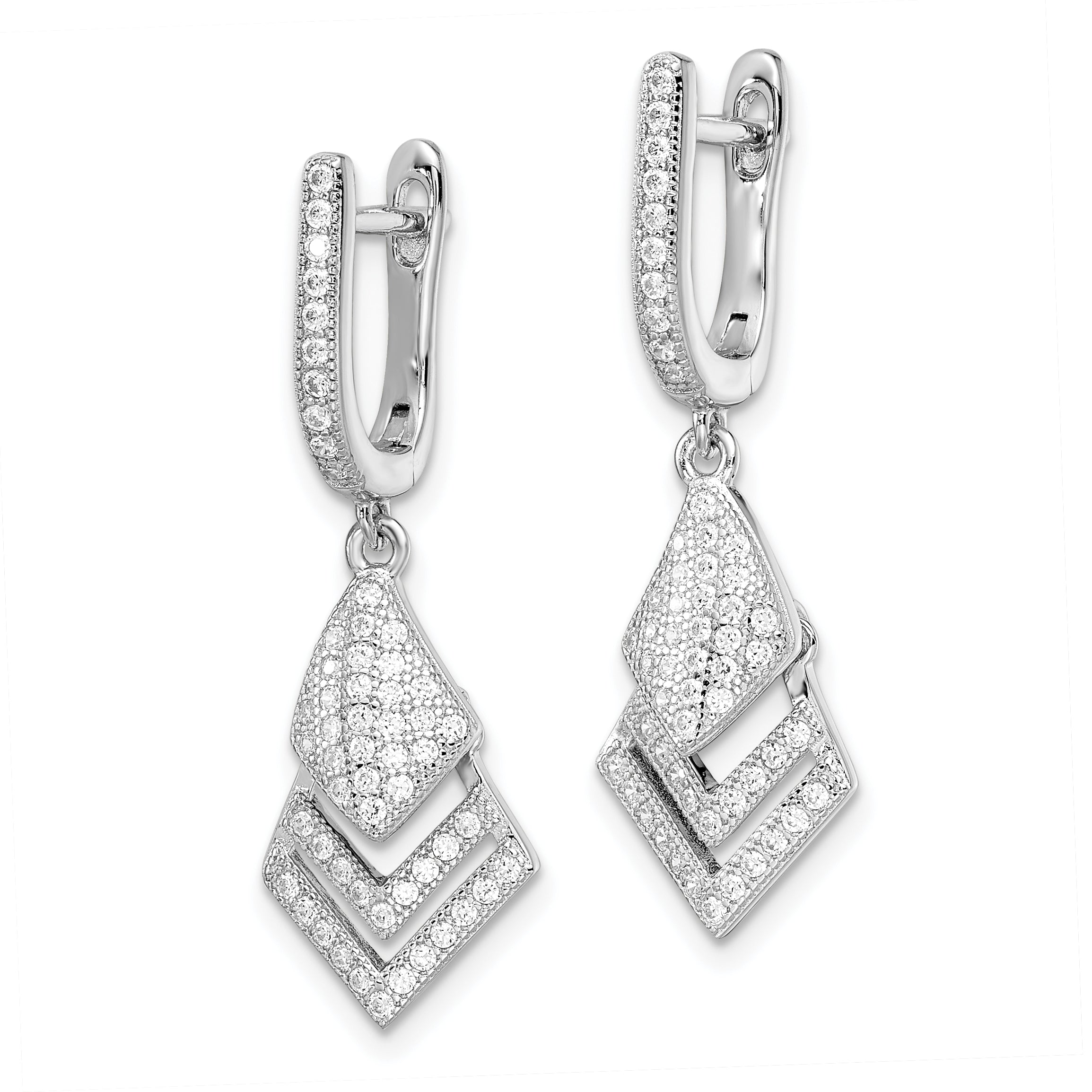 Brilliant Embers Sterling Silver Rhodium-plated 114 Stone Micro Pav‚ CZ Hinged Dangle Earrings