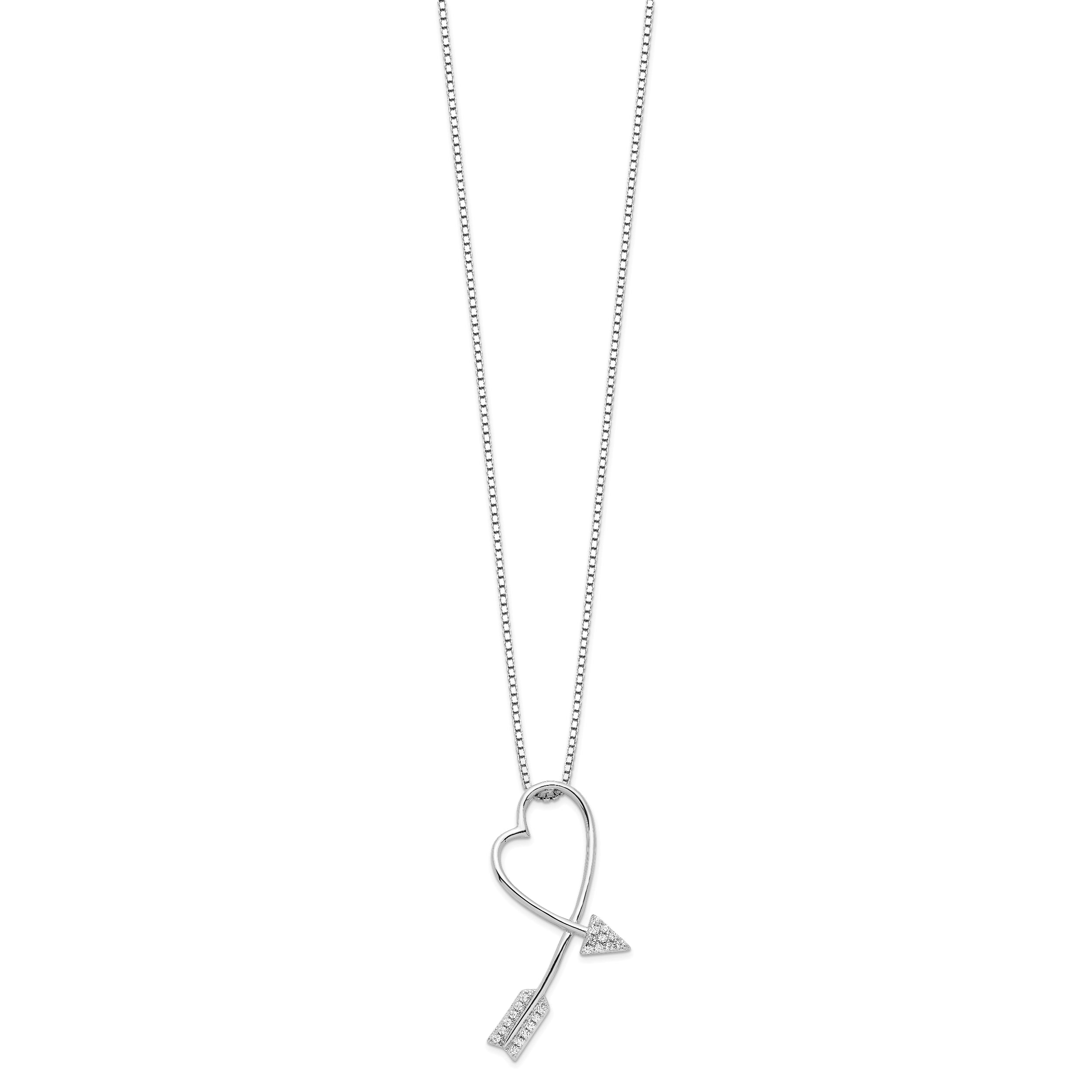 Brilliant Embers Sterling Silver Rhodium-plated 22 Stone 18 inch Micro Pav‚ CZ Arrow Heart Necklace with 2 Inch Extender