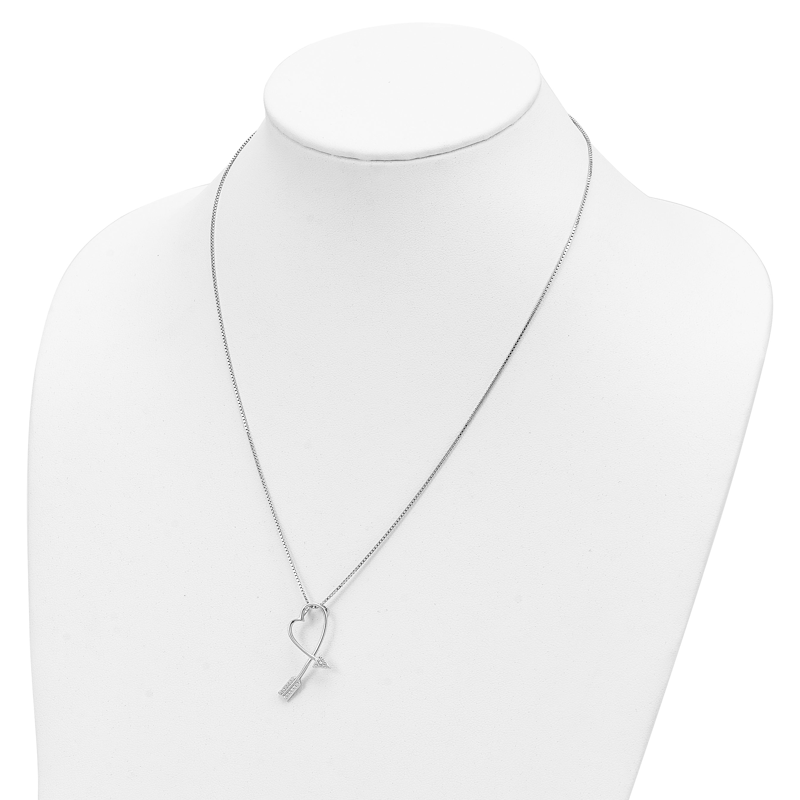 Brilliant Embers Sterling Silver Rhodium-plated 22 Stone 18 inch Micro Pav‚ CZ Arrow Heart Necklace with 2 Inch Extender