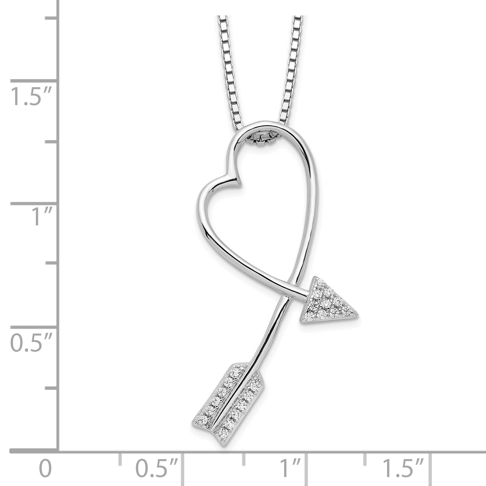 Brilliant Embers Sterling Silver Rhodium-plated 22 Stone 18 inch Micro Pav‚ CZ Arrow Heart Necklace with 2 Inch Extender