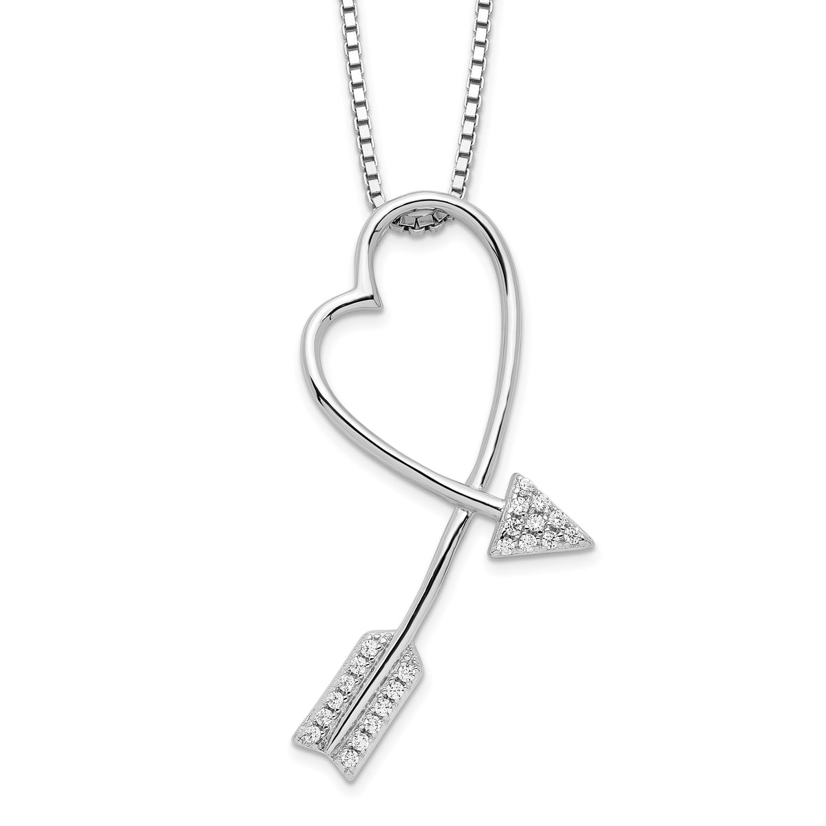 Brilliant Embers Sterling Silver Rhodium-plated 22 Stone 18 inch Micro Pav‚ CZ Arrow Heart Necklace with 2 Inch Extender