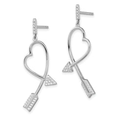 Brilliant Embers Sterling Silver Rhodium-plated 54 Stone Micro Pav‚ CZ Arrow Heart Dangle Post Earrings