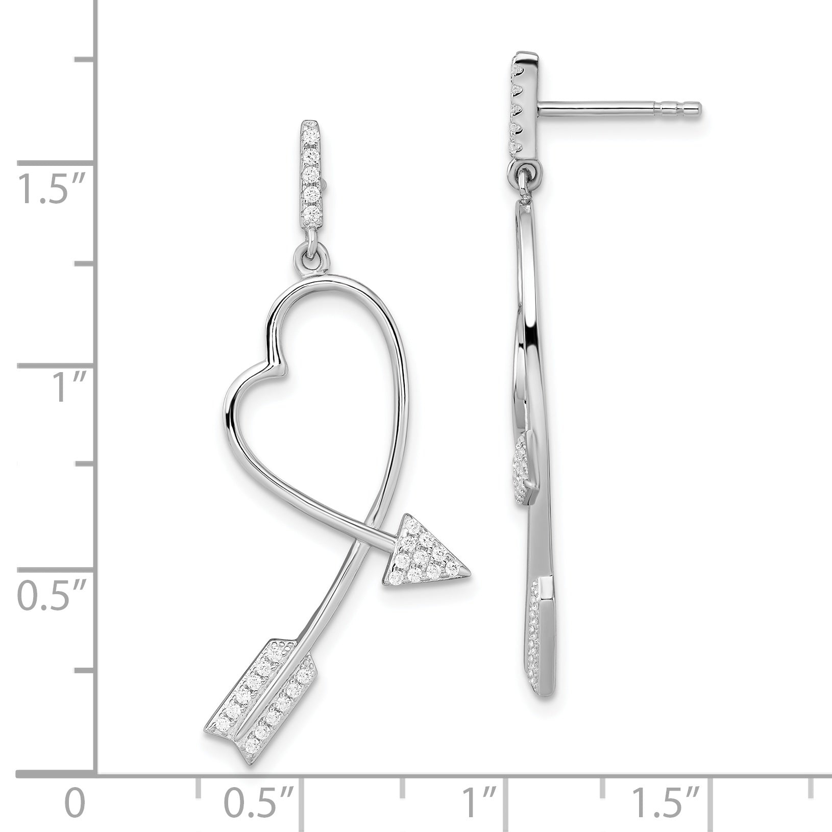 Brilliant Embers Sterling Silver Rhodium-plated 54 Stone Micro Pav‚ CZ Arrow Heart Dangle Post Earrings