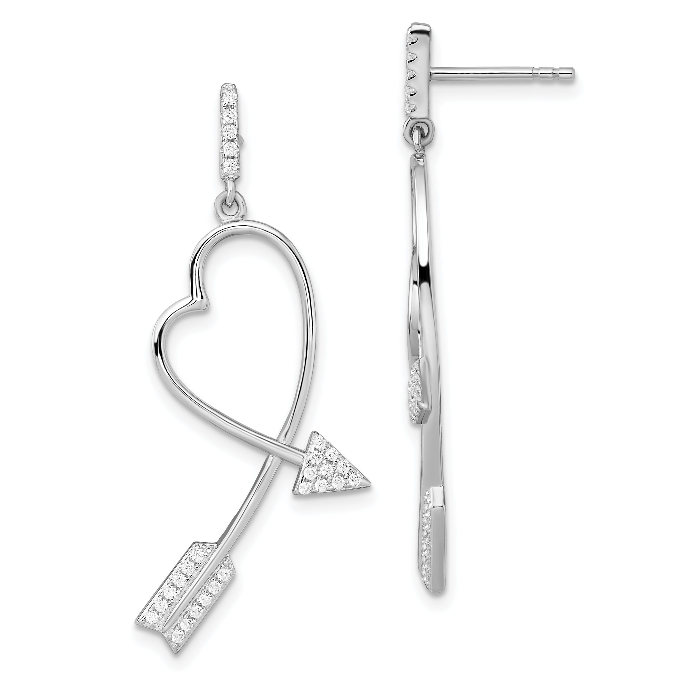 Brilliant Embers Sterling Silver Rhodium-plated 54 Stone Micro Pav‚ CZ Arrow Heart Dangle Post Earrings