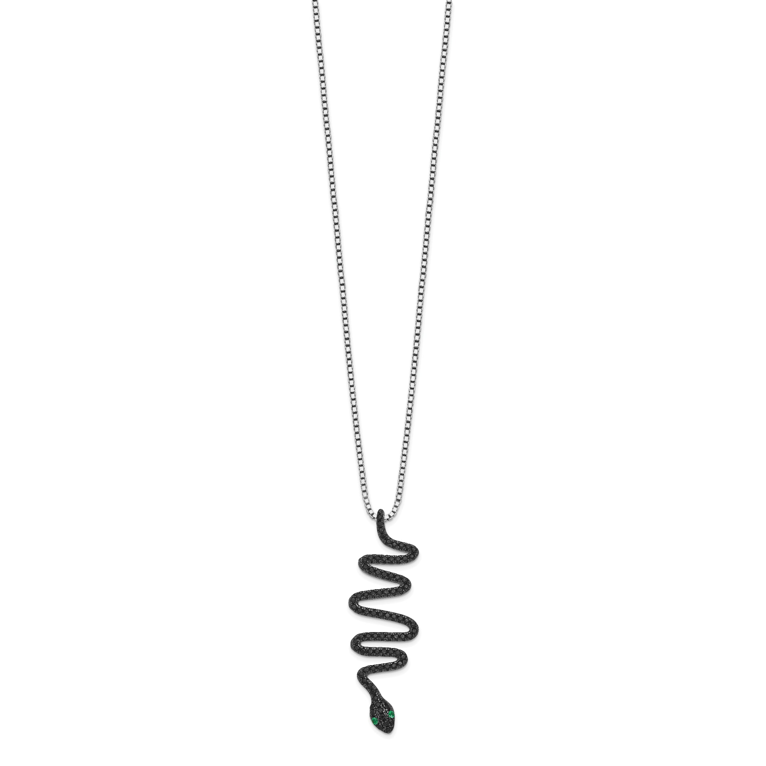 Brilliant Embers Sterling Silver Rhodium-plated 85 Stone 18 inch Green and Black Spinel Snake Necklace with 2 Inch Extender