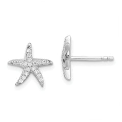 Brilliant Embers Sterling Silver Rhodium-plated 336 Stone Micro Pav‚ CZ Starfish Post Earrings