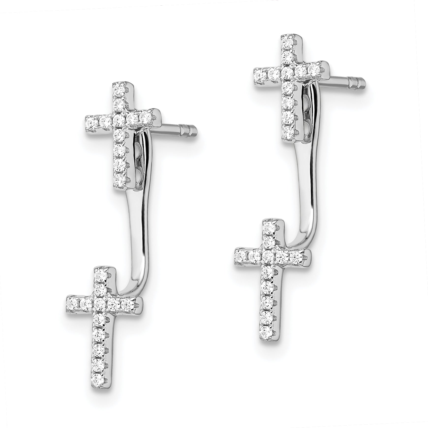 Brilliant Embers Sterling Silver Rhodium-plated 46 Stone Micro Pav‚ CZ Cross Front Back Earrings