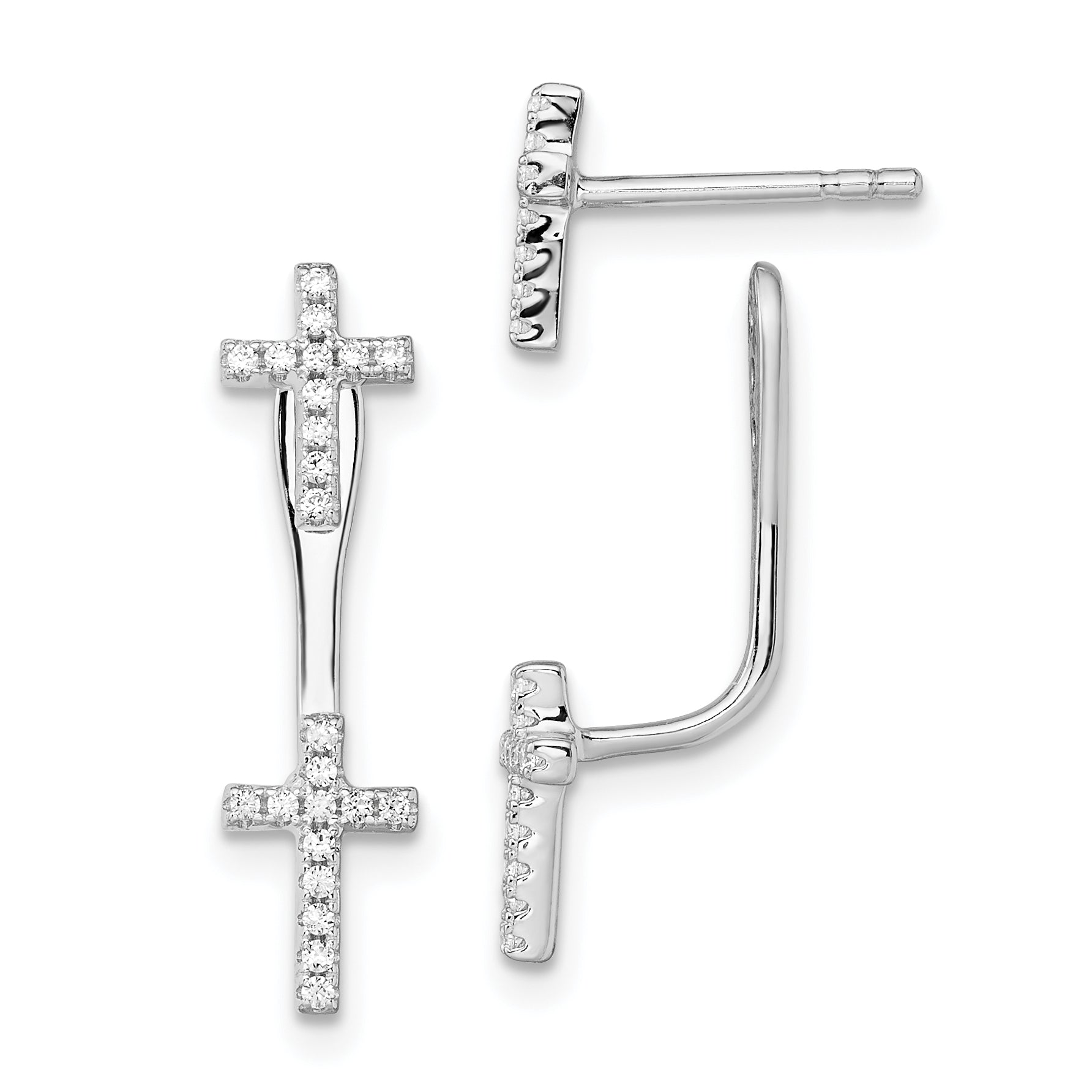 Brilliant Embers Sterling Silver Rhodium-plated 46 Stone Micro Pav‚ CZ Cross Front Back Earrings