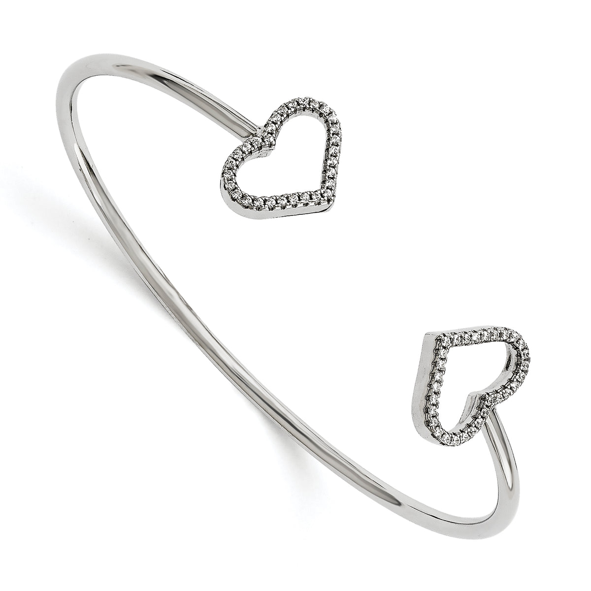 Brilliant Embers Sterling Silver Rhodium-plated 60 Stone Micro Pav‚ CZ Hearts Bangle