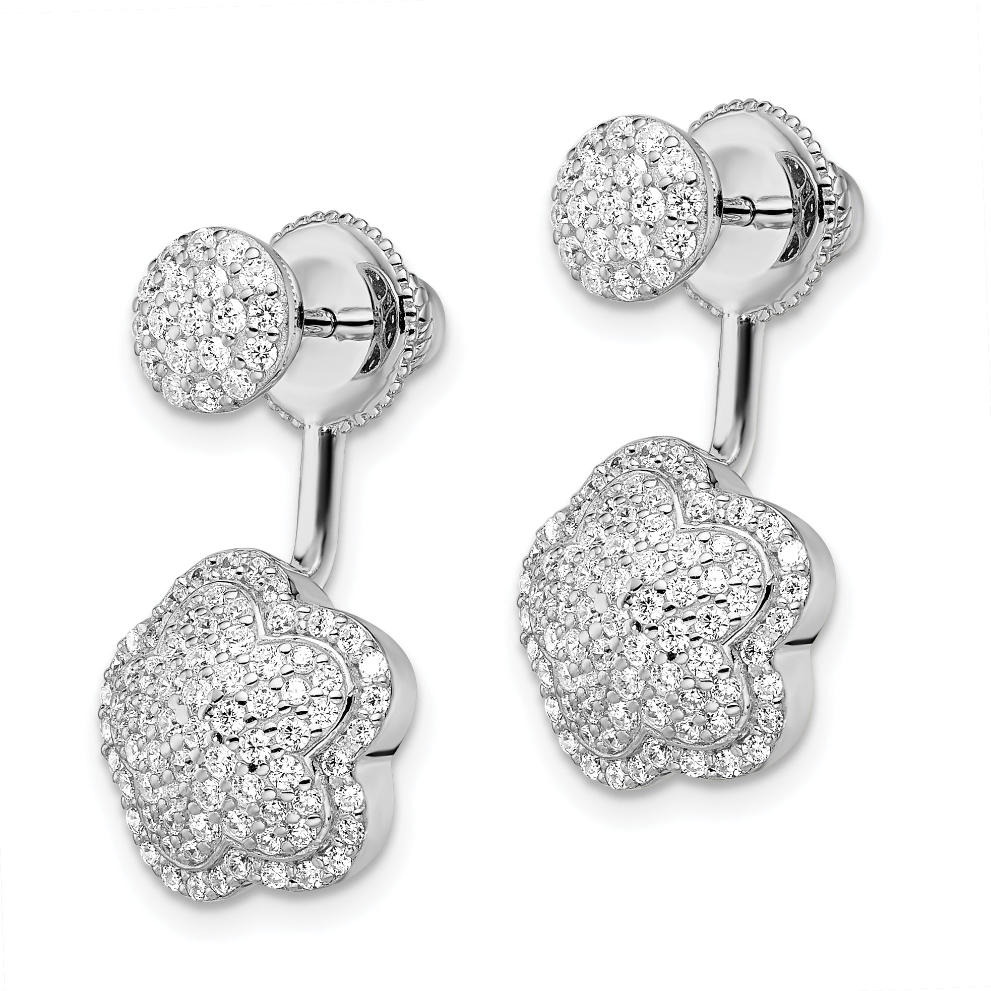 Sterling Silver CZ Convertible Back Earrings for Women