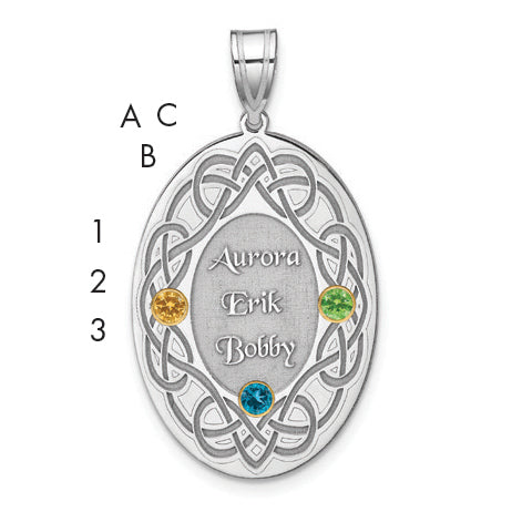 Sterling Silver Rhodium-plated/14k Bezel Crystal Family Pendant