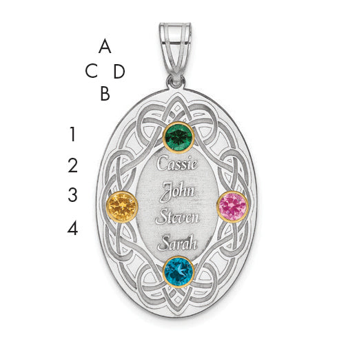 Sterling Silver Rhodium-plated/14k Bezel Crystal Family Pendant