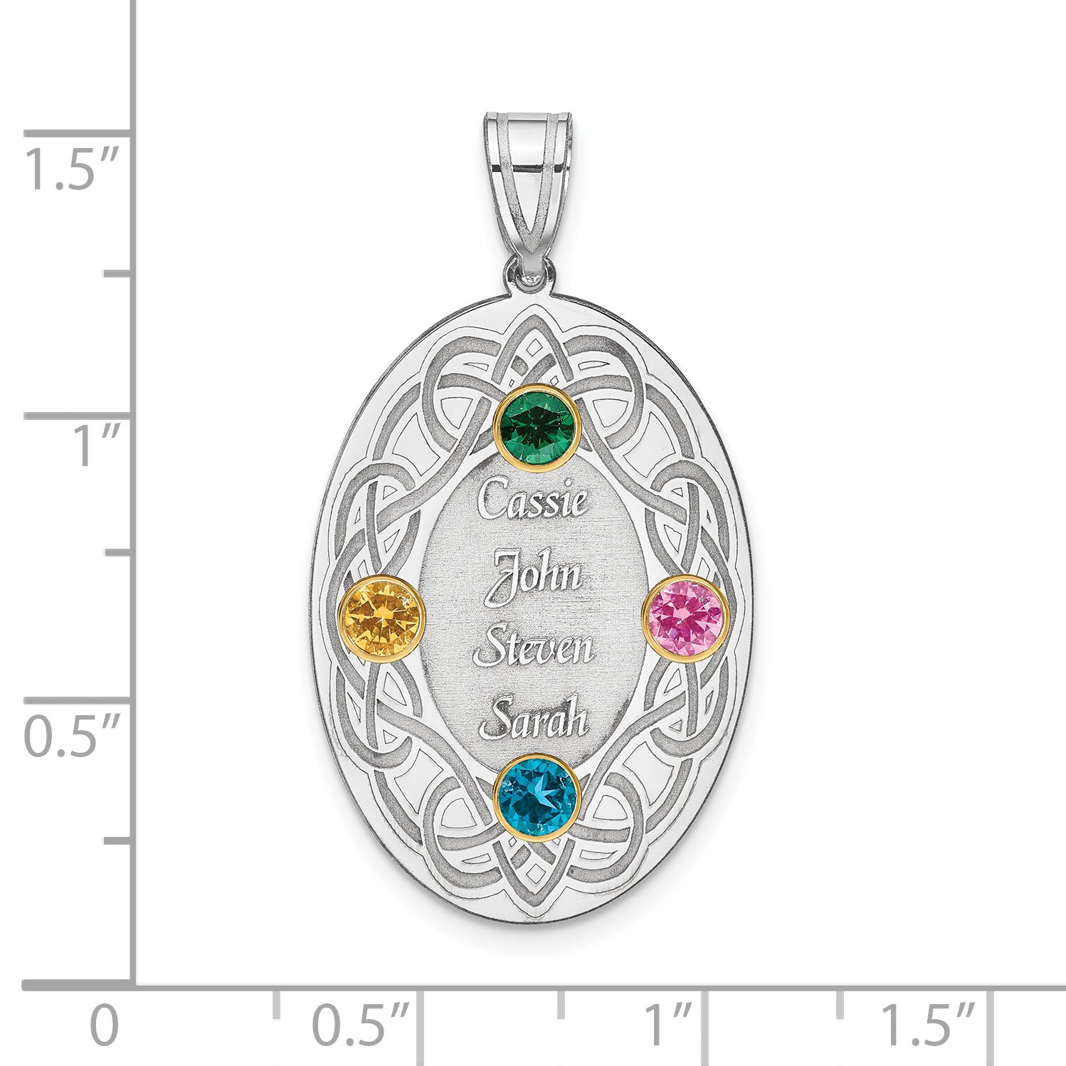 Sterling Silver Rhodium-plated/14k Bezel Crystal Family Pendant