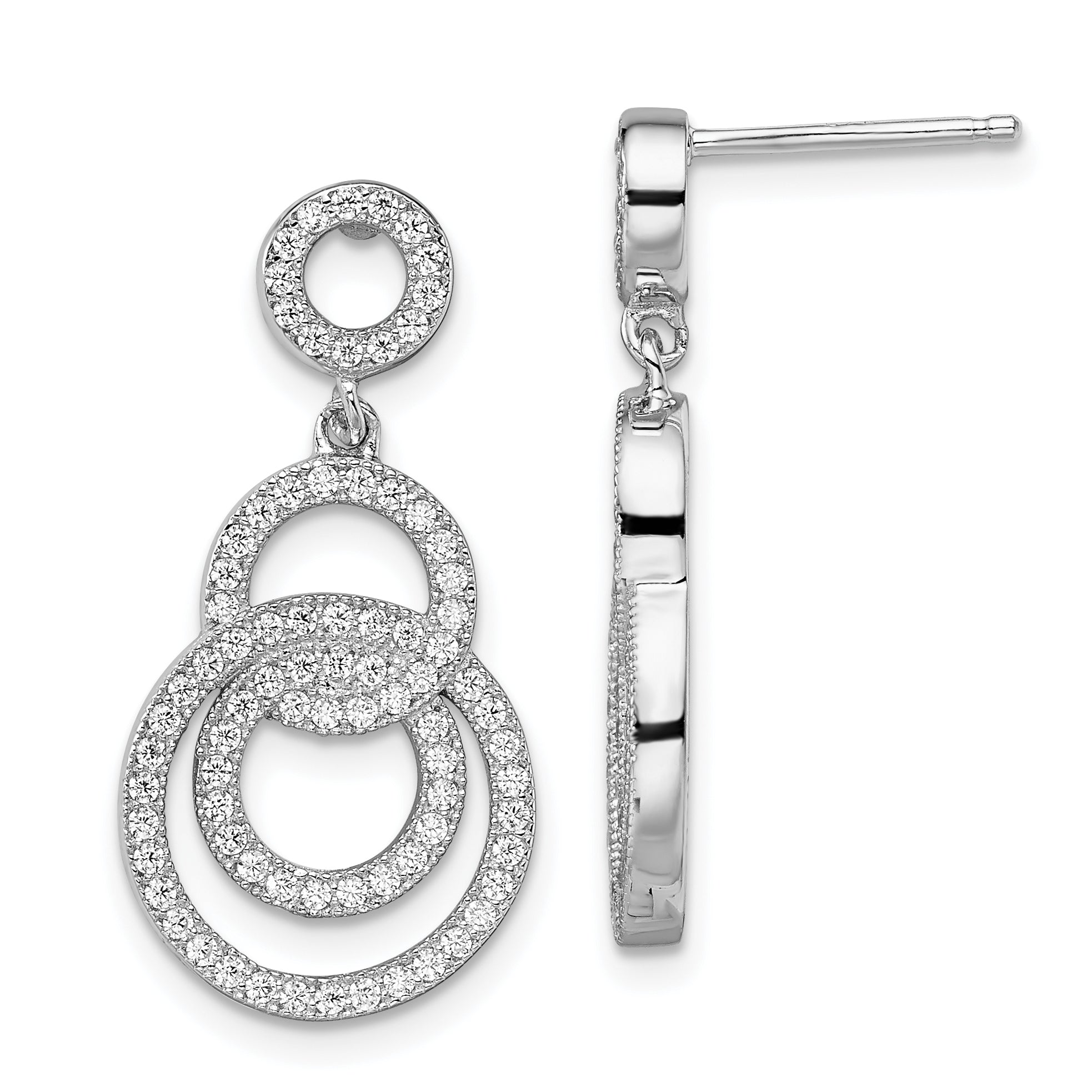 Brilliant Embers Sterling Silver Rhodium-plated 164 Stone Micro Pav‚ CZ Circle Dangle Post Earrings