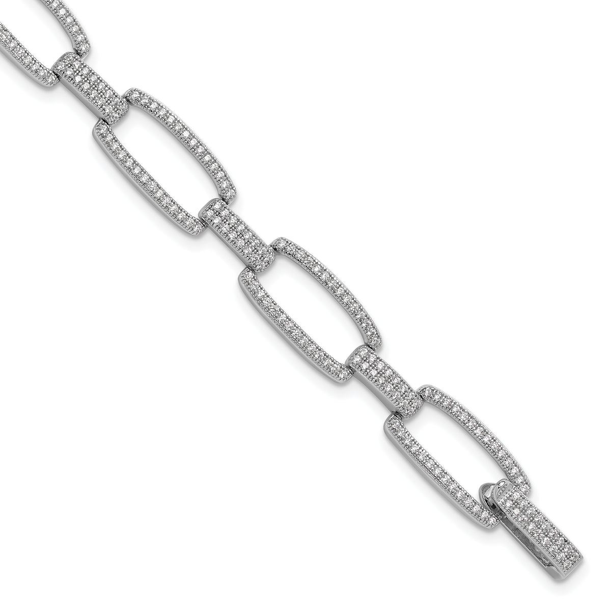 Brilliant Embers Sterling Silver Rhodium-plated 354 Stone 7.25 inch with Box Catch Clasp Micro Pav‚ CZ Polished Bracelet